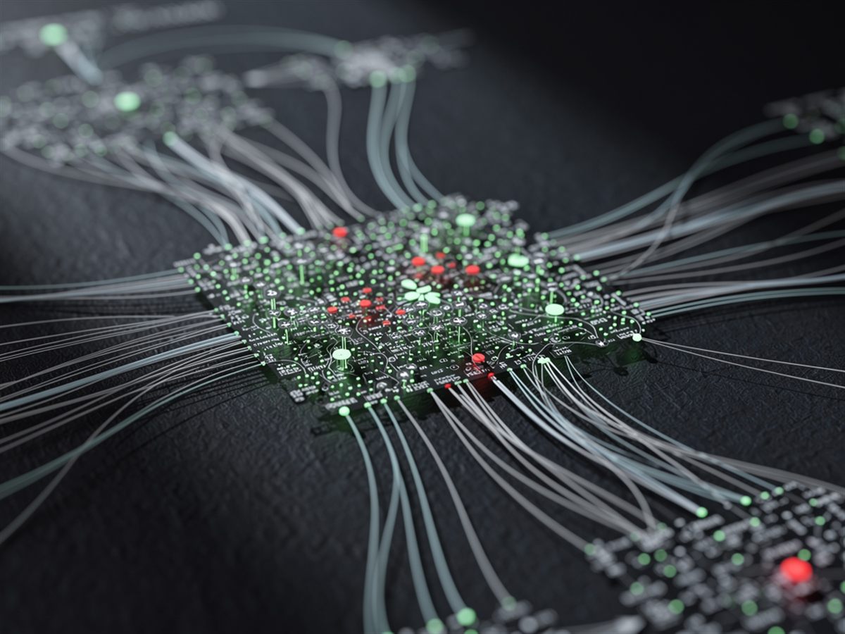 Abstract render of connected workflow nodes